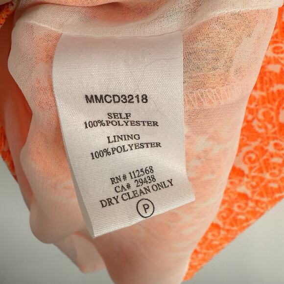 MM Couture Lace Back Sleeveless Sheath Dress Size Small Bright Orange Paisley - Picture 8 of 10